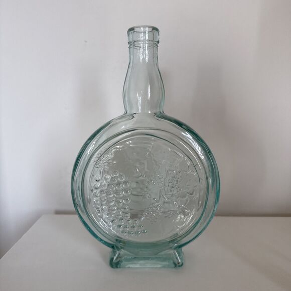 Vintage Grape Embossed Blue-Green Glass Wine Vinegar Bottle Made in Italy - Picture 3 of 6